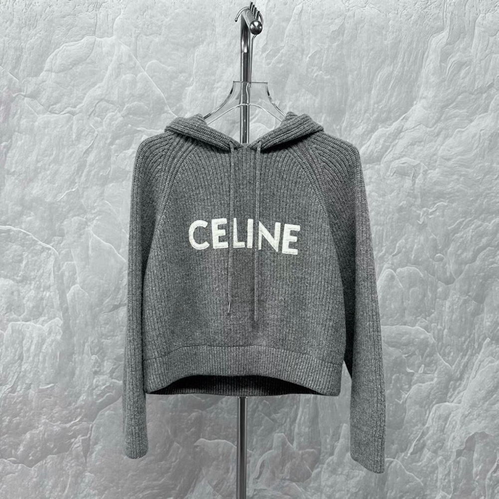 Celine Dark Gray Knit Hoodie